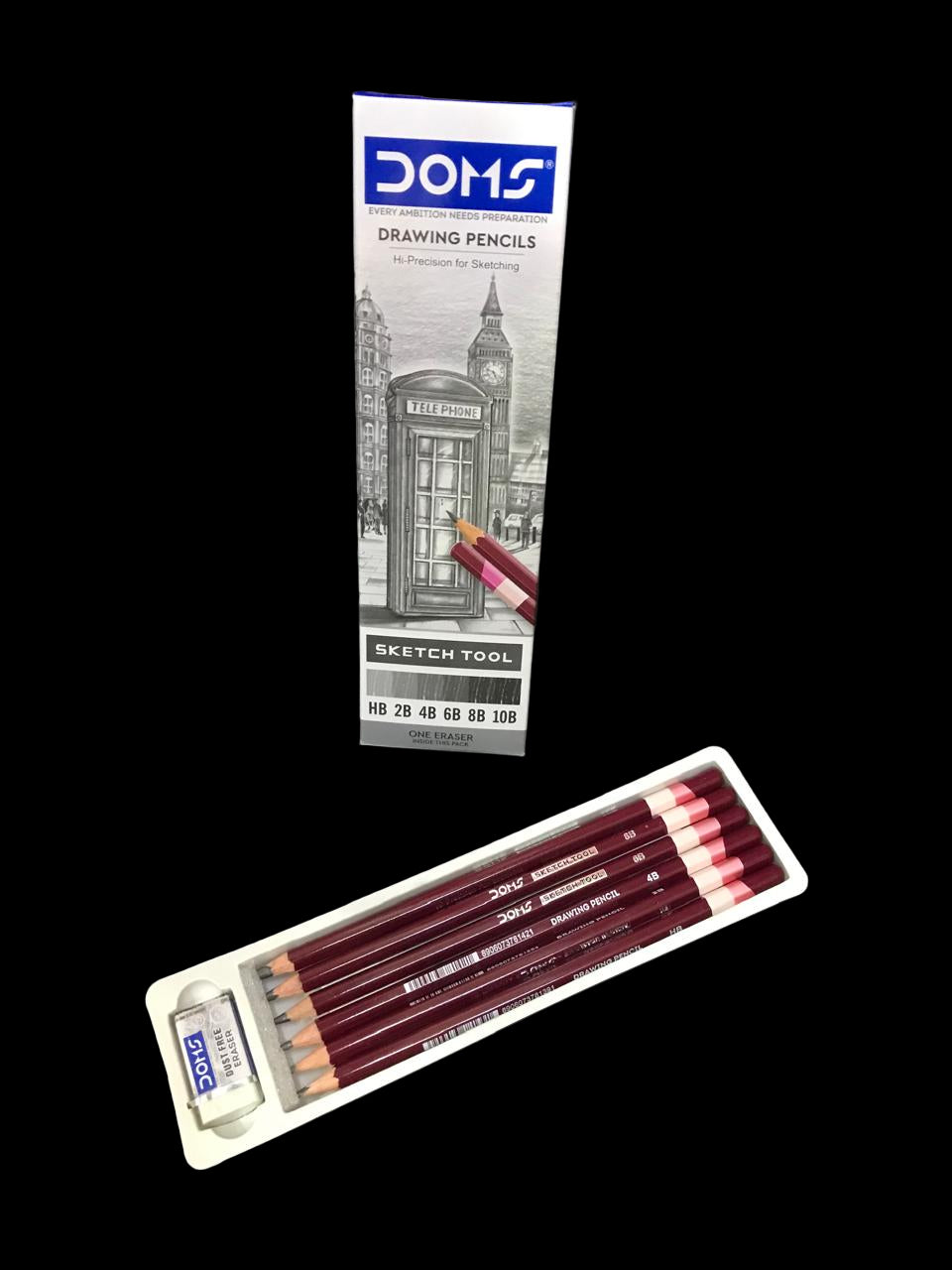 DOMS CRAYON AVEC UNE GOMME 6type  8204 HB 2B 4B 6B 8B 10B قلم الرصاص