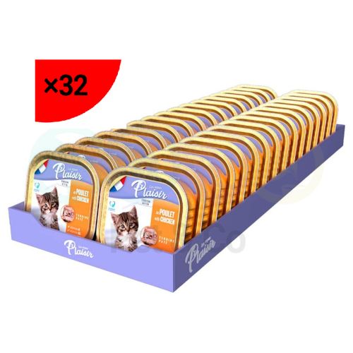 Plaisir Pâté pour chatons au poulet Paquet de 32 x 100g