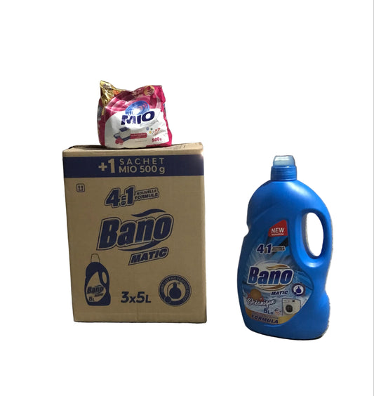 BANO matic 5L  1 carton de 3 liquide lessive+MIO lessive poudre de  500g gratuit  بانو سائل غسيل الملابس