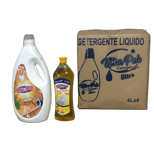 ULTRA PAK LESSIVE LINGE LIQUIDE un carton de 4 liquide + une liquide vaisselle promotion 1250ml  ليكيد التصبين ماكينة اوتوماتيك كارتون 4 ليكيد التصبين +ليكيد الأواني فابور