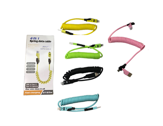 FAST chargeur câble spirale 4in1 usb/lightning/type-c شارجور
